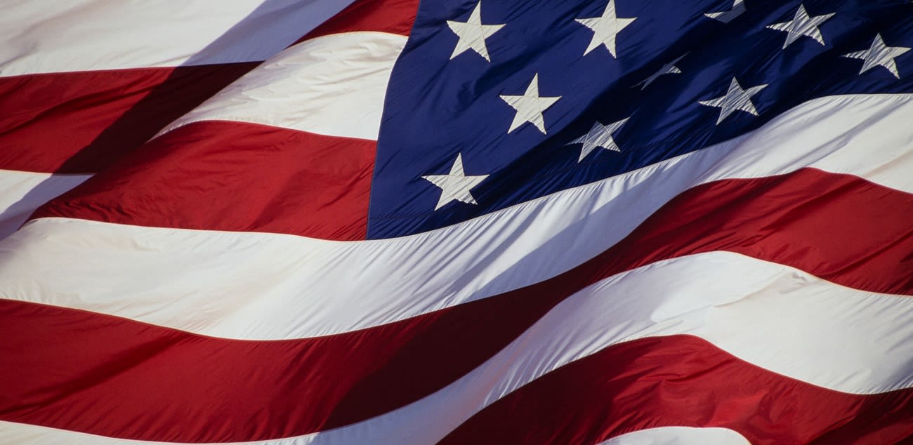 red and white stripes, white stars on blue. America flag